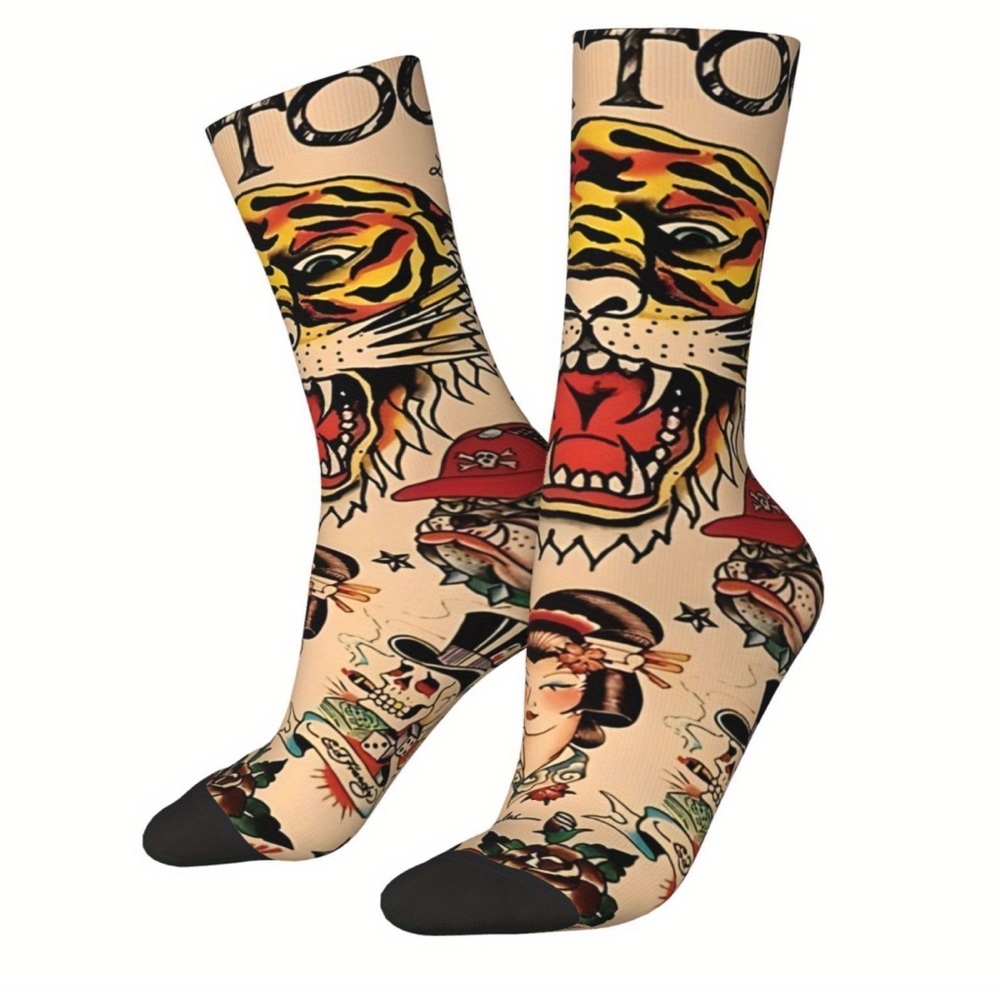Tattoo-Inspired Graphic Socks - Multicolor